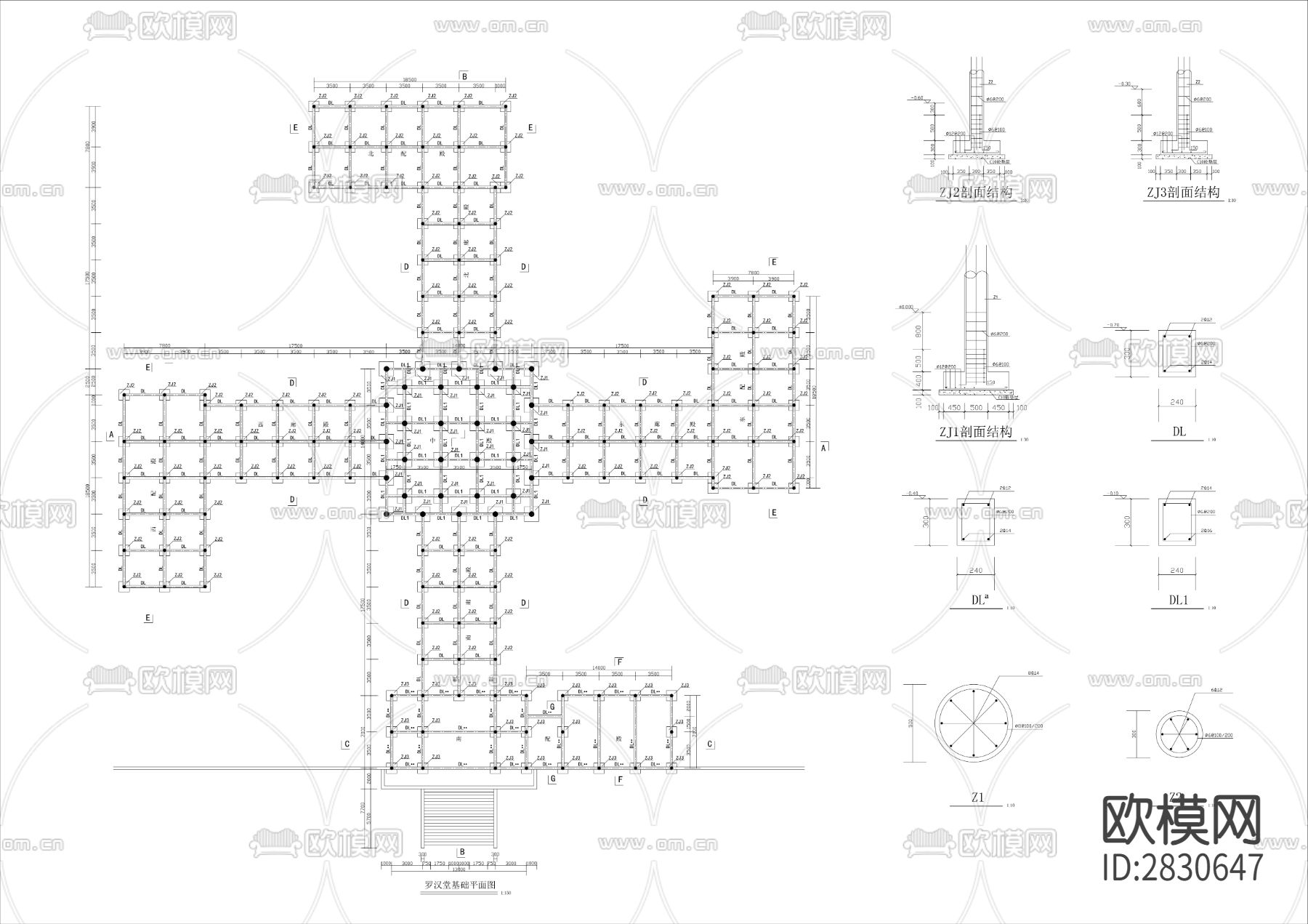 罗汉堂建筑图cad施工图下载（渲染图6）