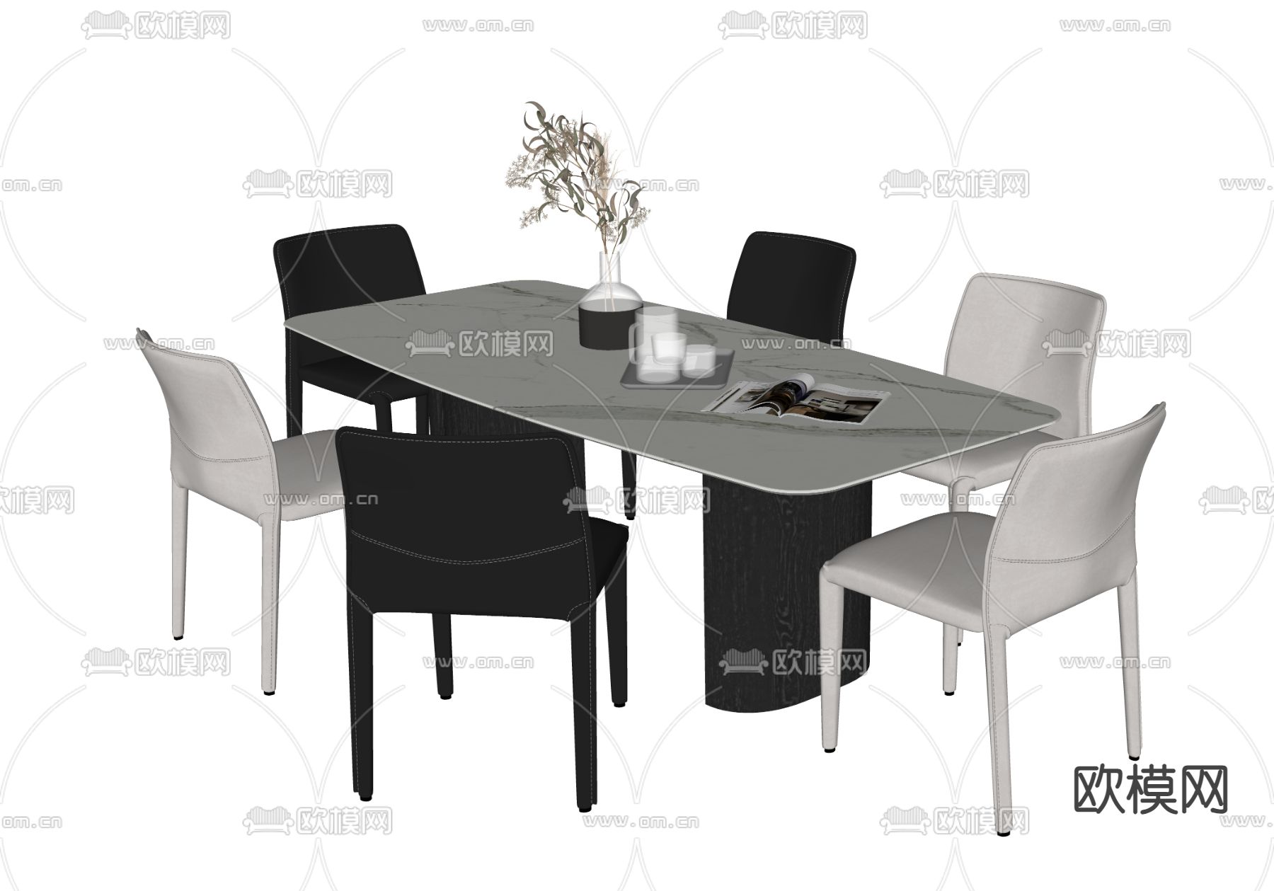 现代餐桌椅su模型下载（渲染图2）