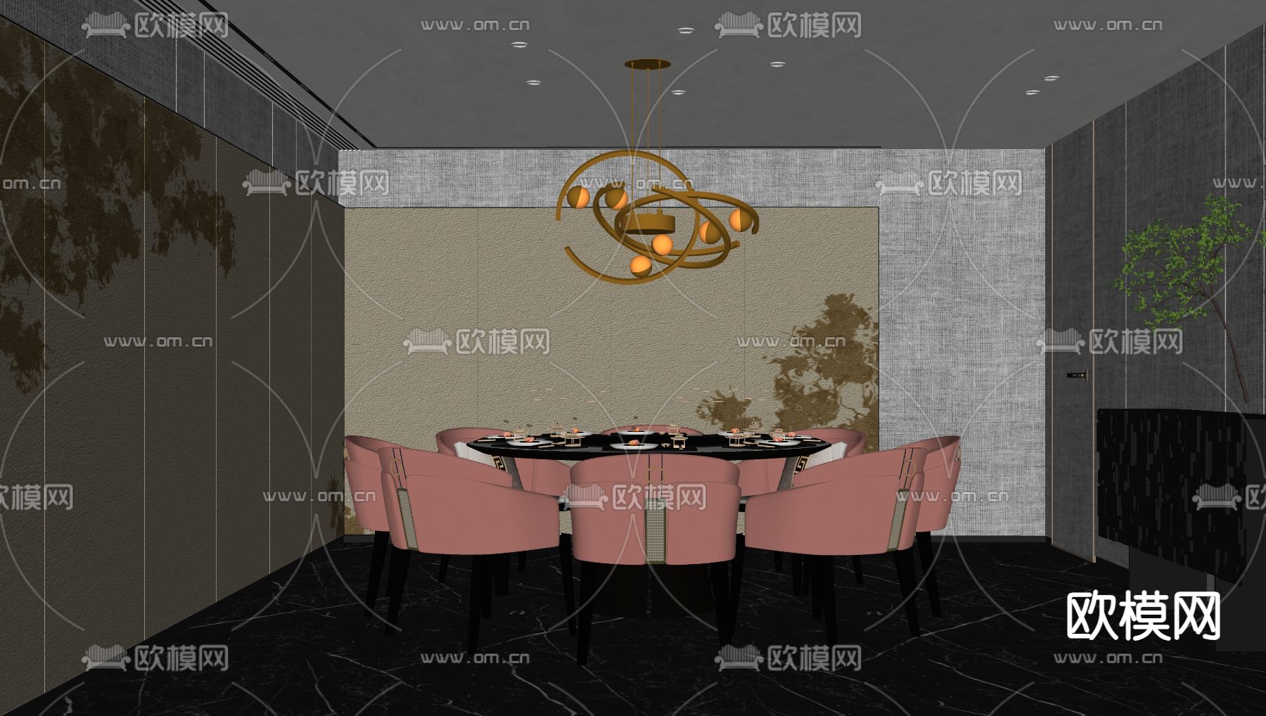 中式餐厅包厢su模型下载（渲染图2）