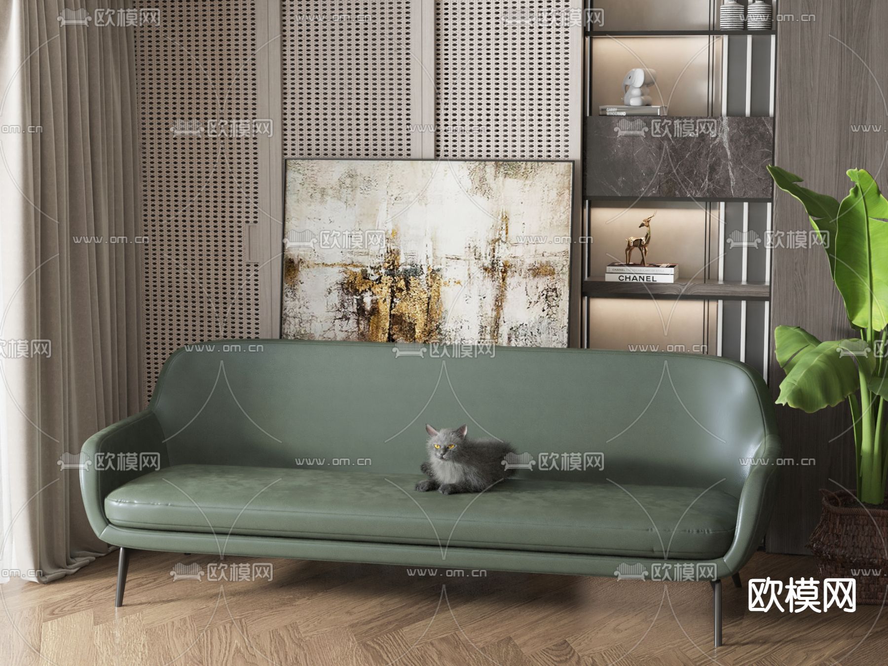 现代双人沙发su模型下载（渲染图1）