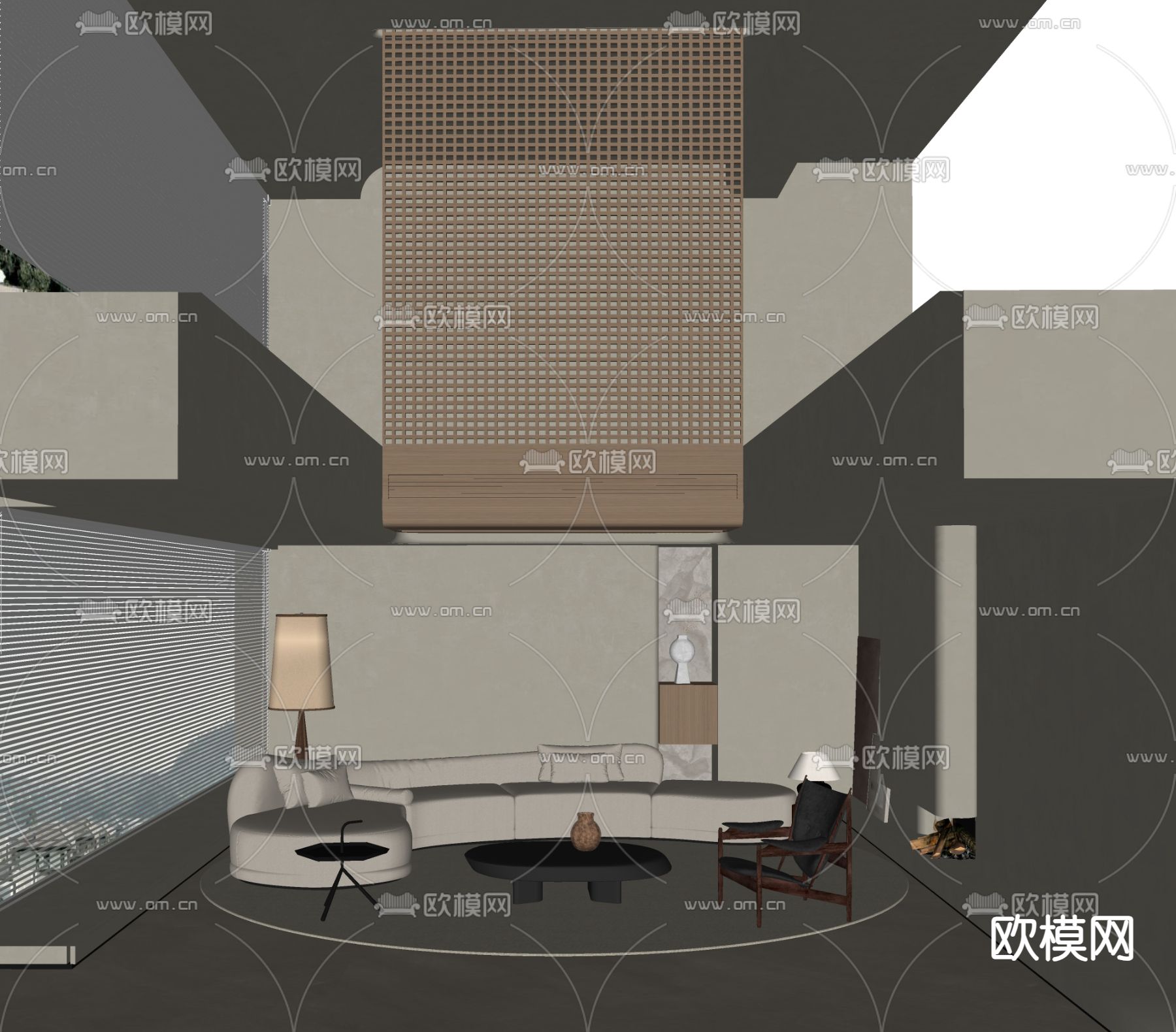 侘寂风调空客厅su模型下载（渲染图2）