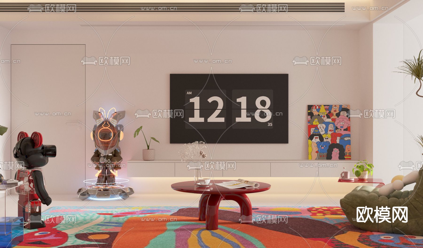 孟菲斯风客厅 餐厅3d模型下载（渲染图4）