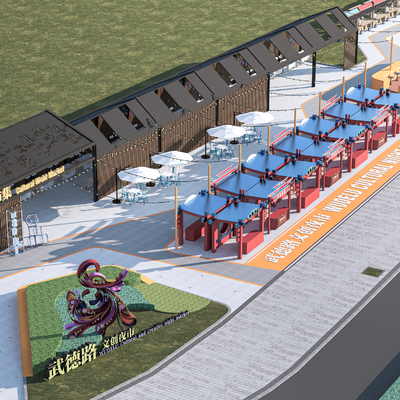  商业街区 网红集市su模型 