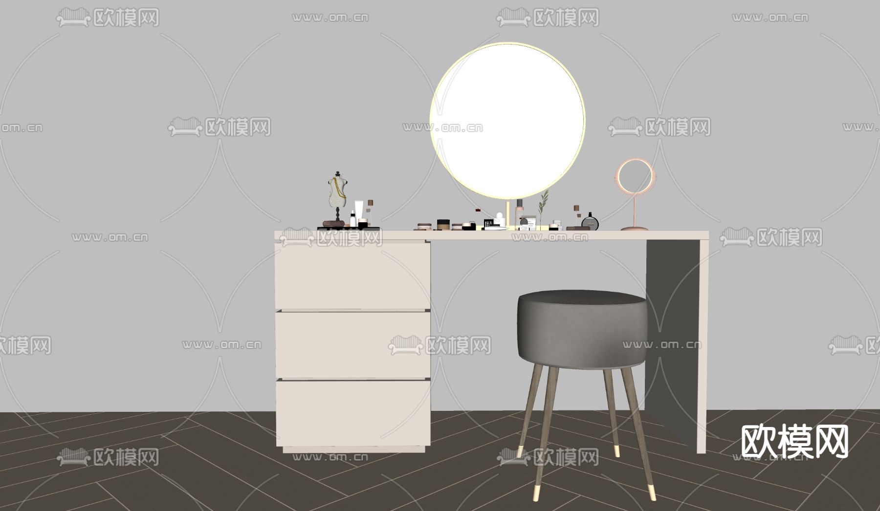 现代梳妆台su模型下载（渲染图2）