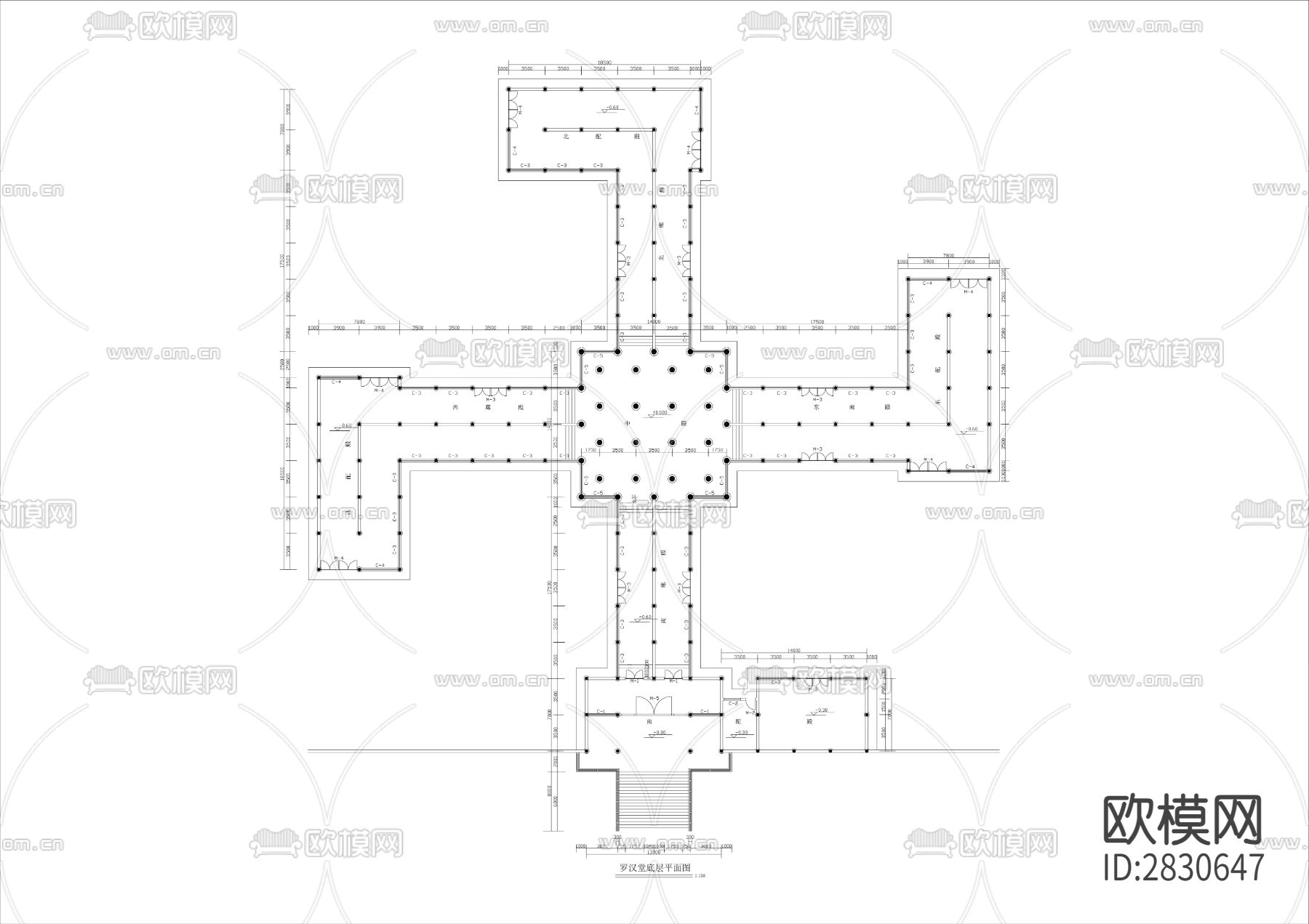 罗汉堂建筑图cad施工图下载（渲染图2）