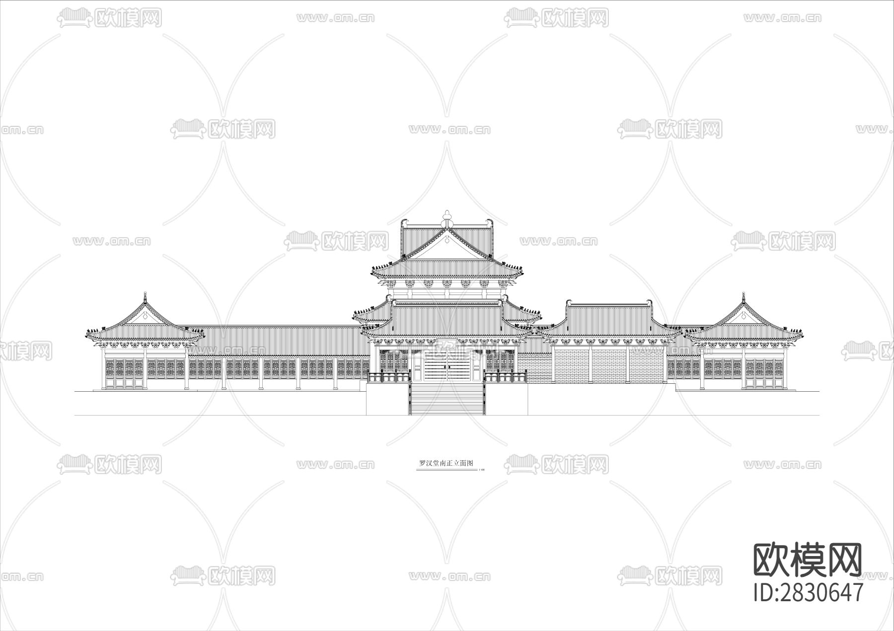 罗汉堂建筑图cad施工图下载（渲染图3）