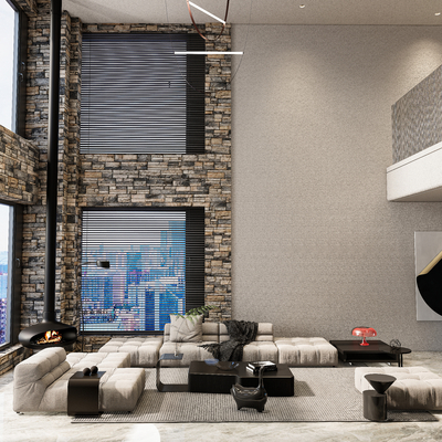  别墅挑空客厅su模型 