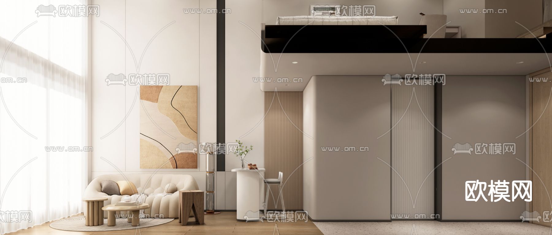 现代loft公寓su模型下载（渲染图4）