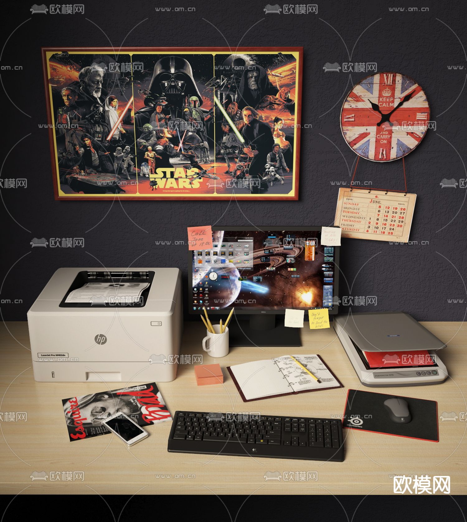 电脑 打印机 办公用品3d模型下载（渲染图1）