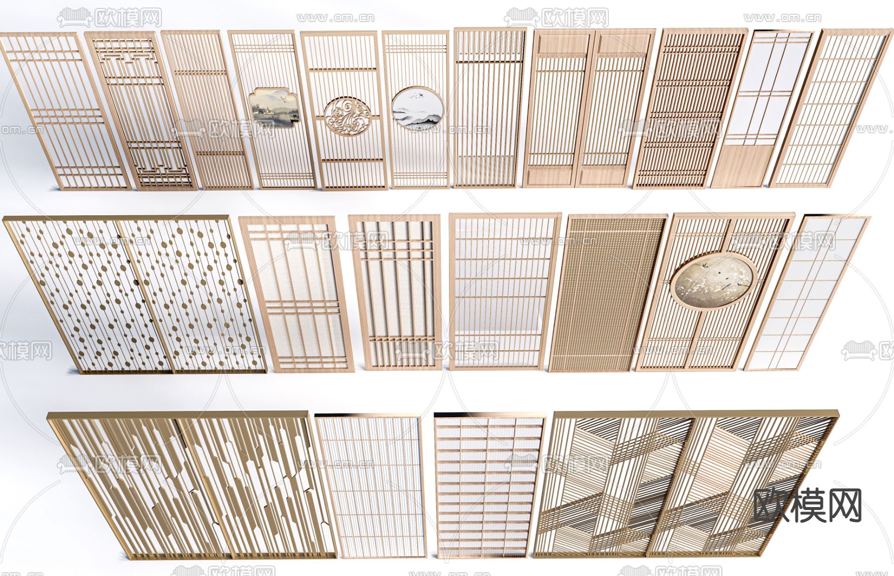 中式屏风 隔断su模型下载（渲染图1）