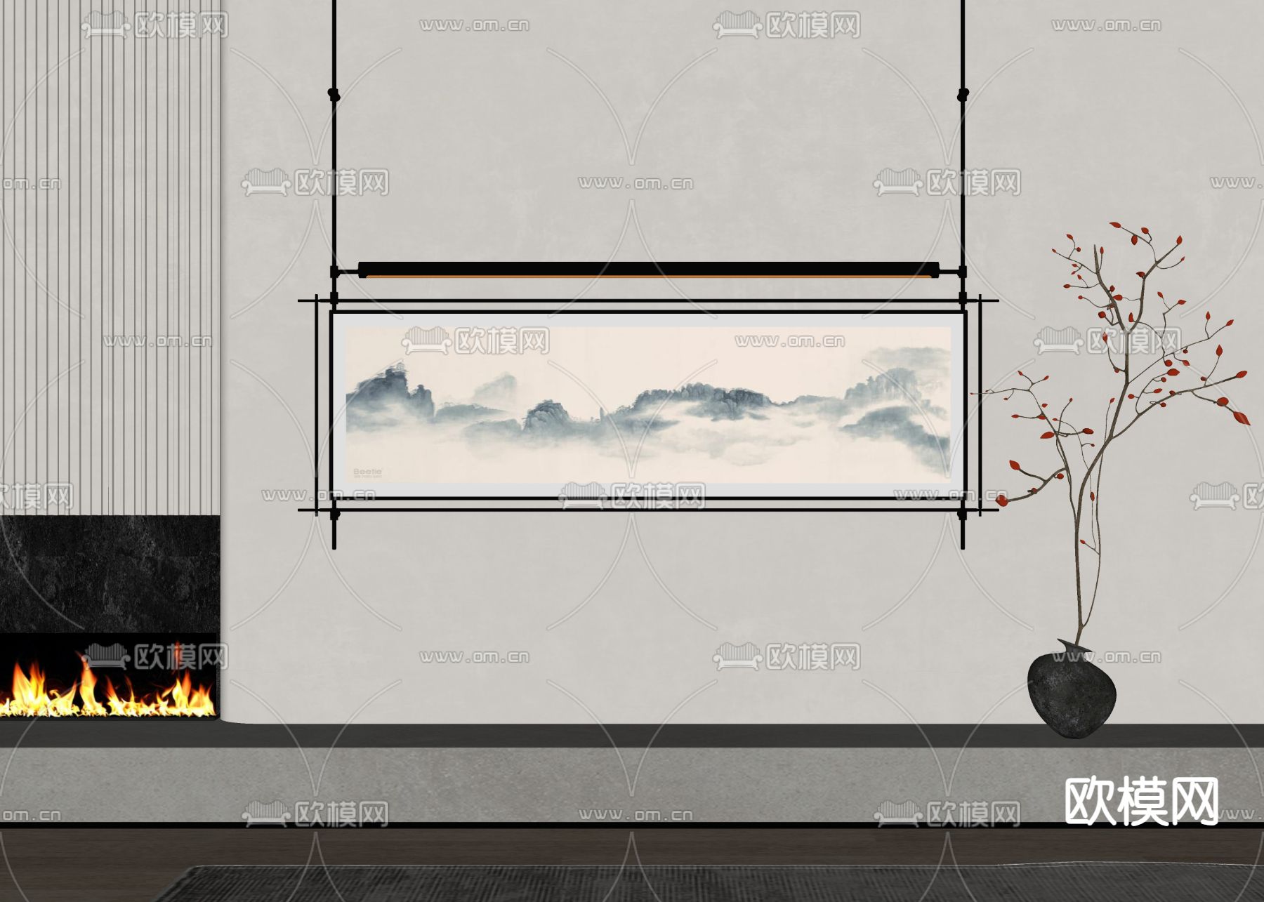 新中式装饰画su模型