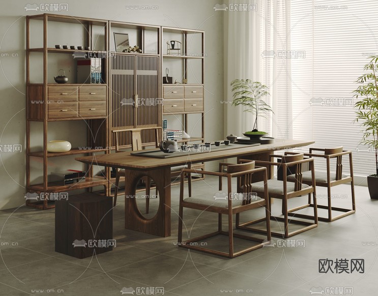 新中式茶桌 茶台3d模型下载(渲染图2)