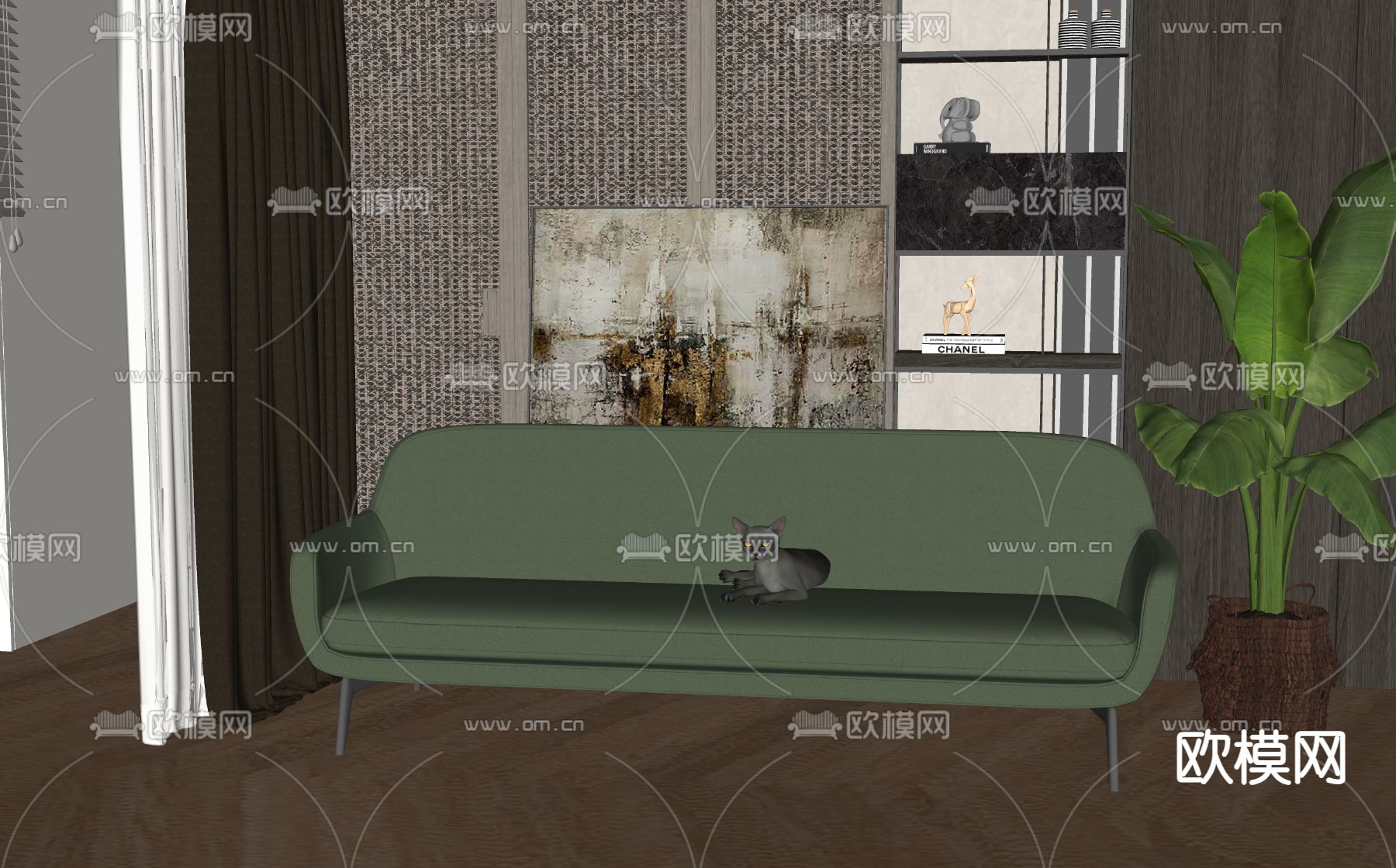现代双人沙发su模型下载（渲染图2）