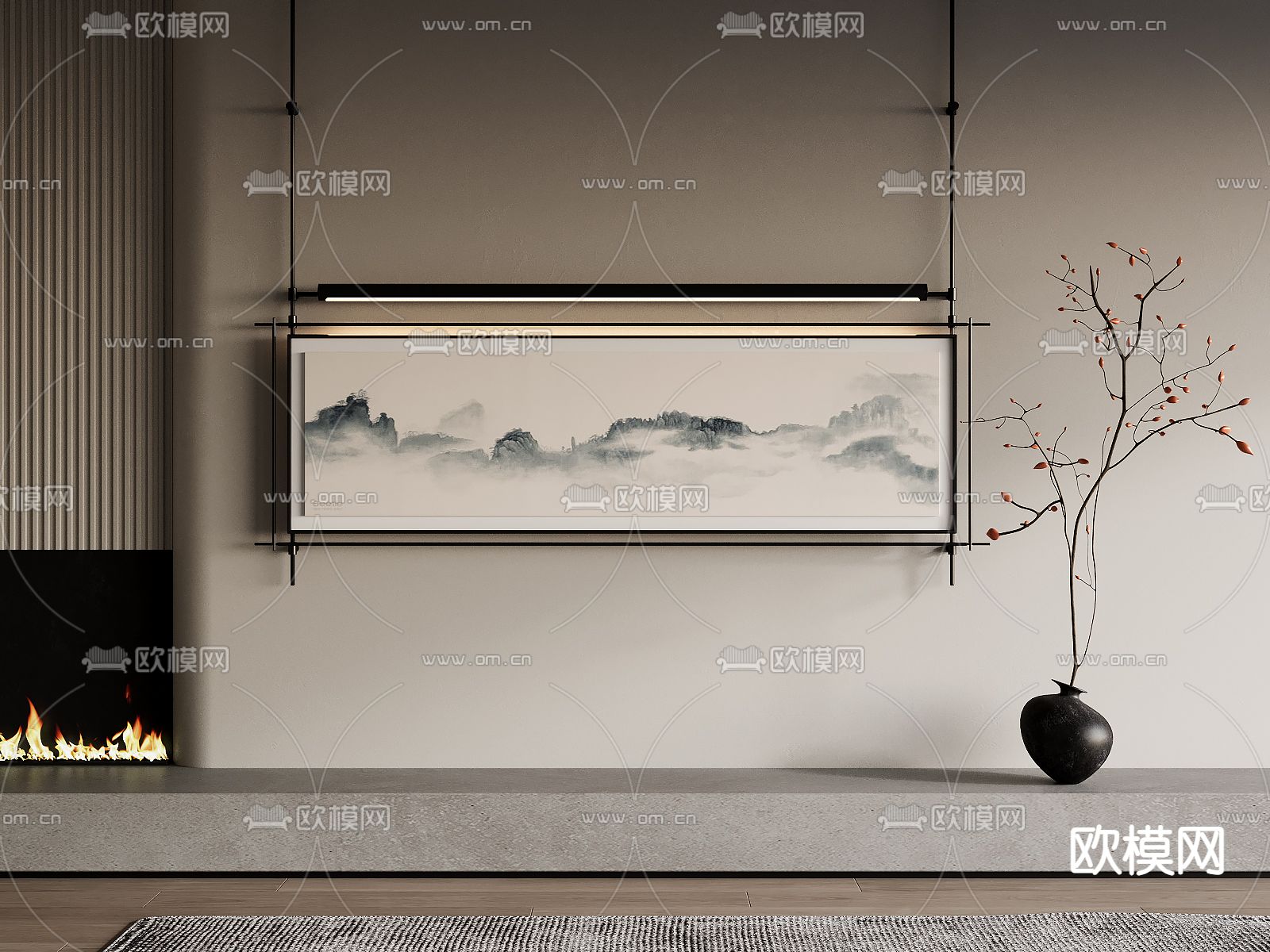 新中式装饰画su模型