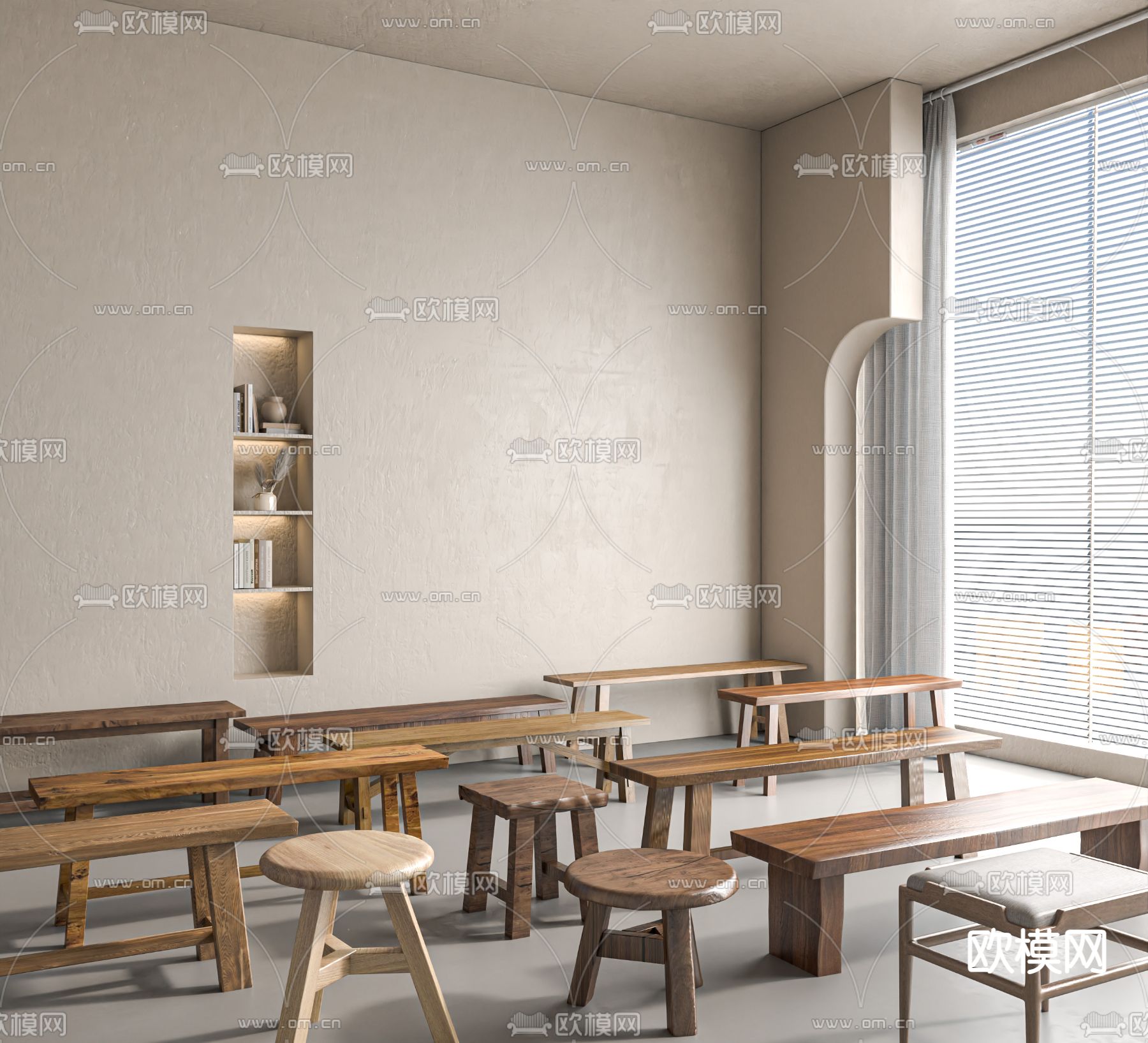 侘寂原木凳子su模型下载（渲染图1）