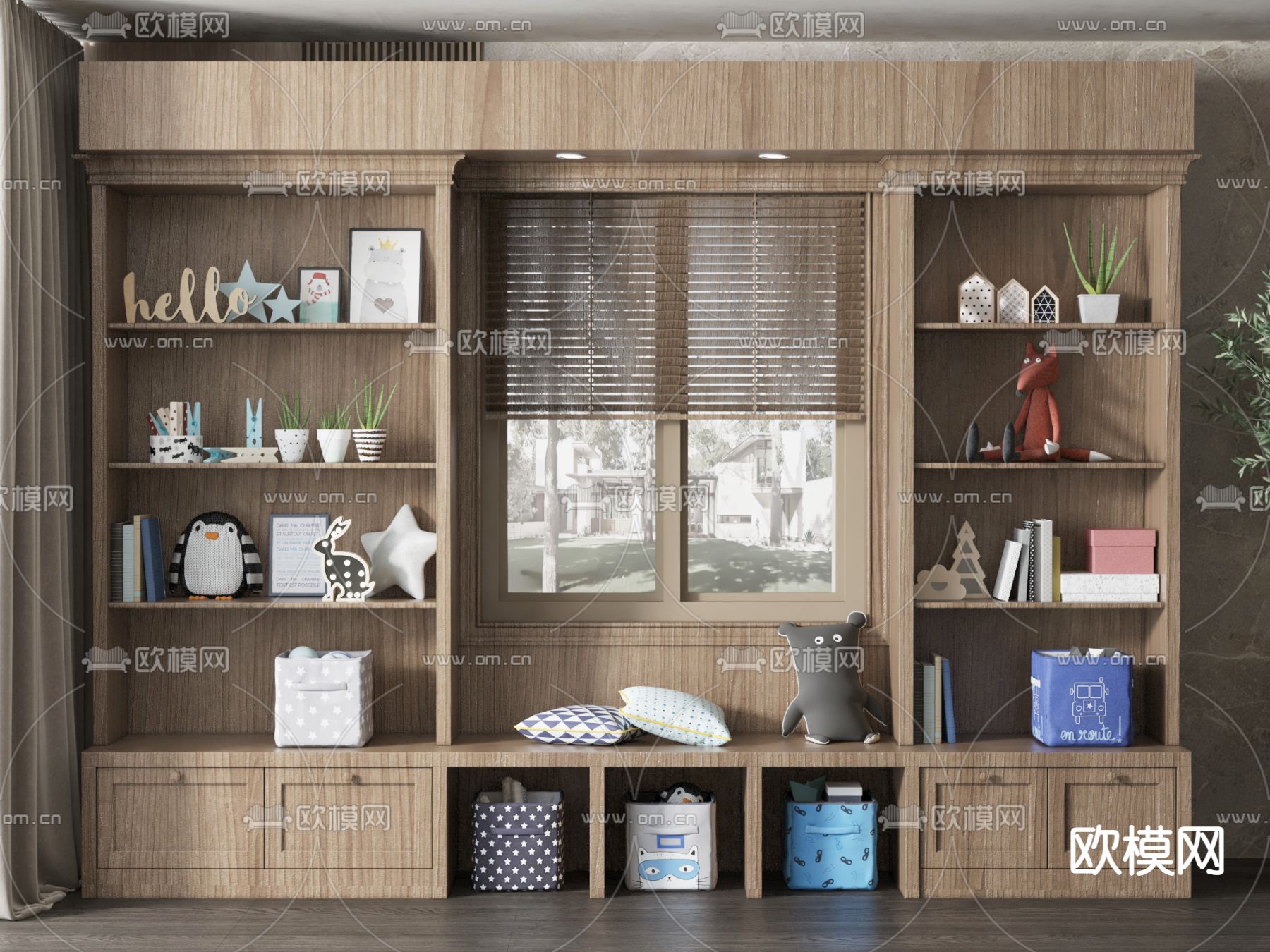 新中式书柜su模型下载（渲染图1）