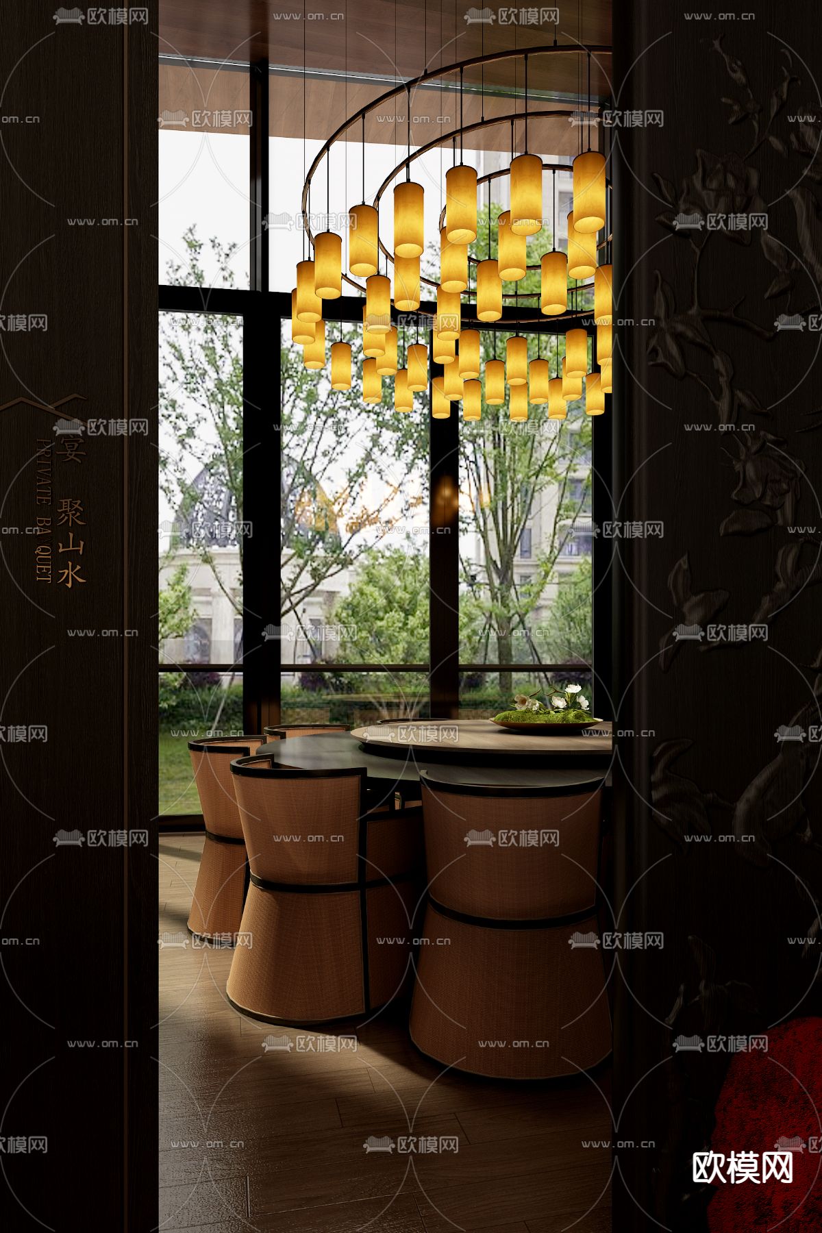 明德设计 餐厅包房3d模型下载