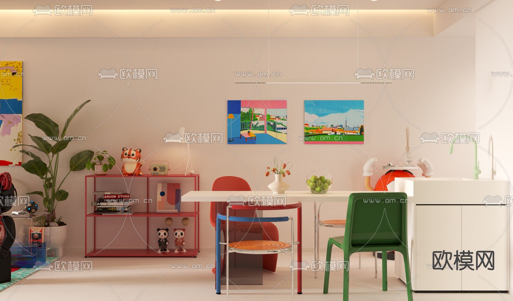 孟菲斯风客厅 餐厅3d模型下载（渲染图5）