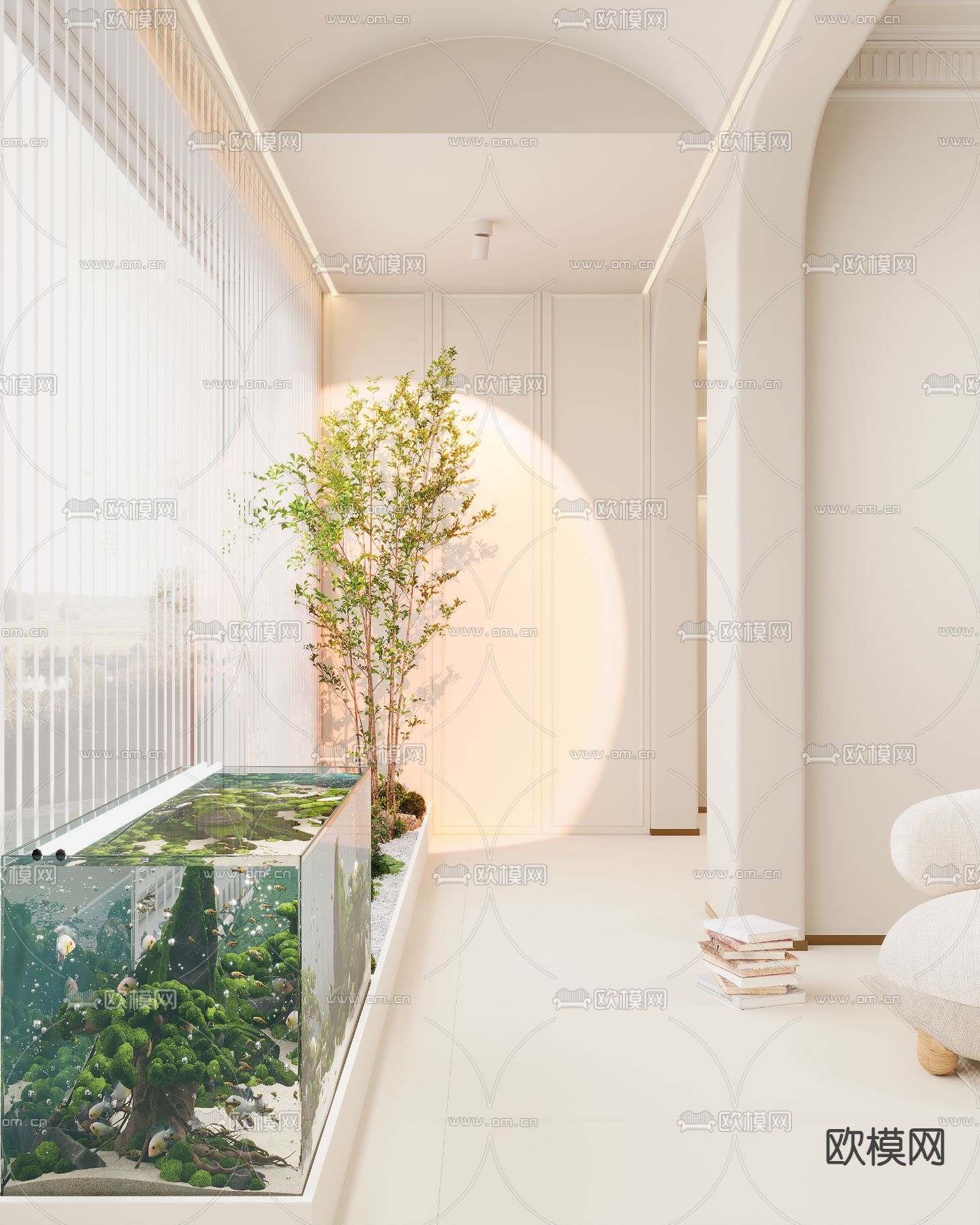 奶油风阳台3d模型下载（渲染图1）