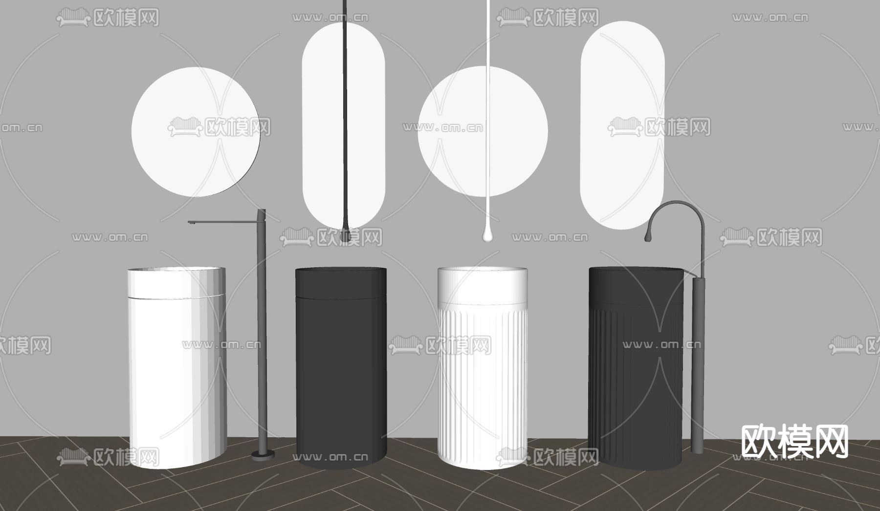 现代洗手台盆su模型下载（渲染图2）