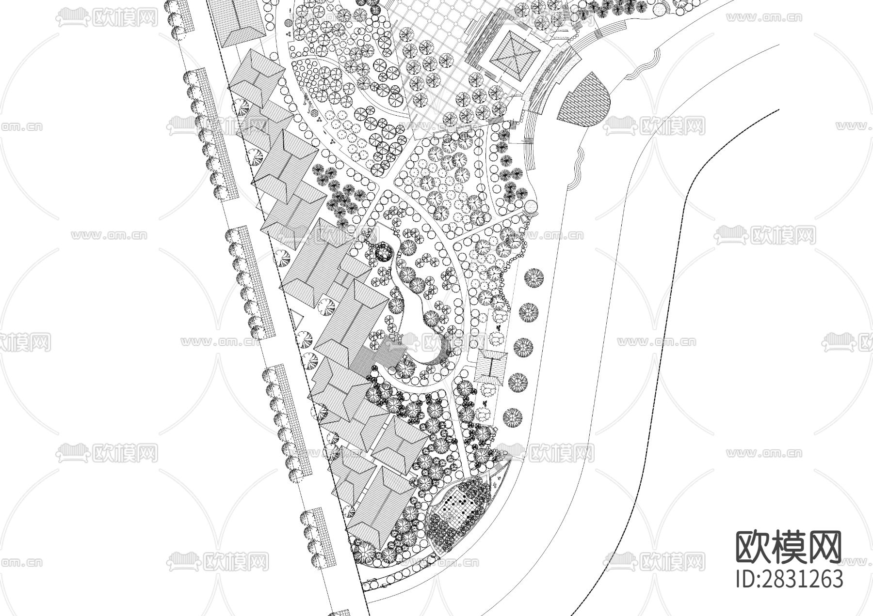 三角地块景观规划设计cad施工图下载（渲染图1）