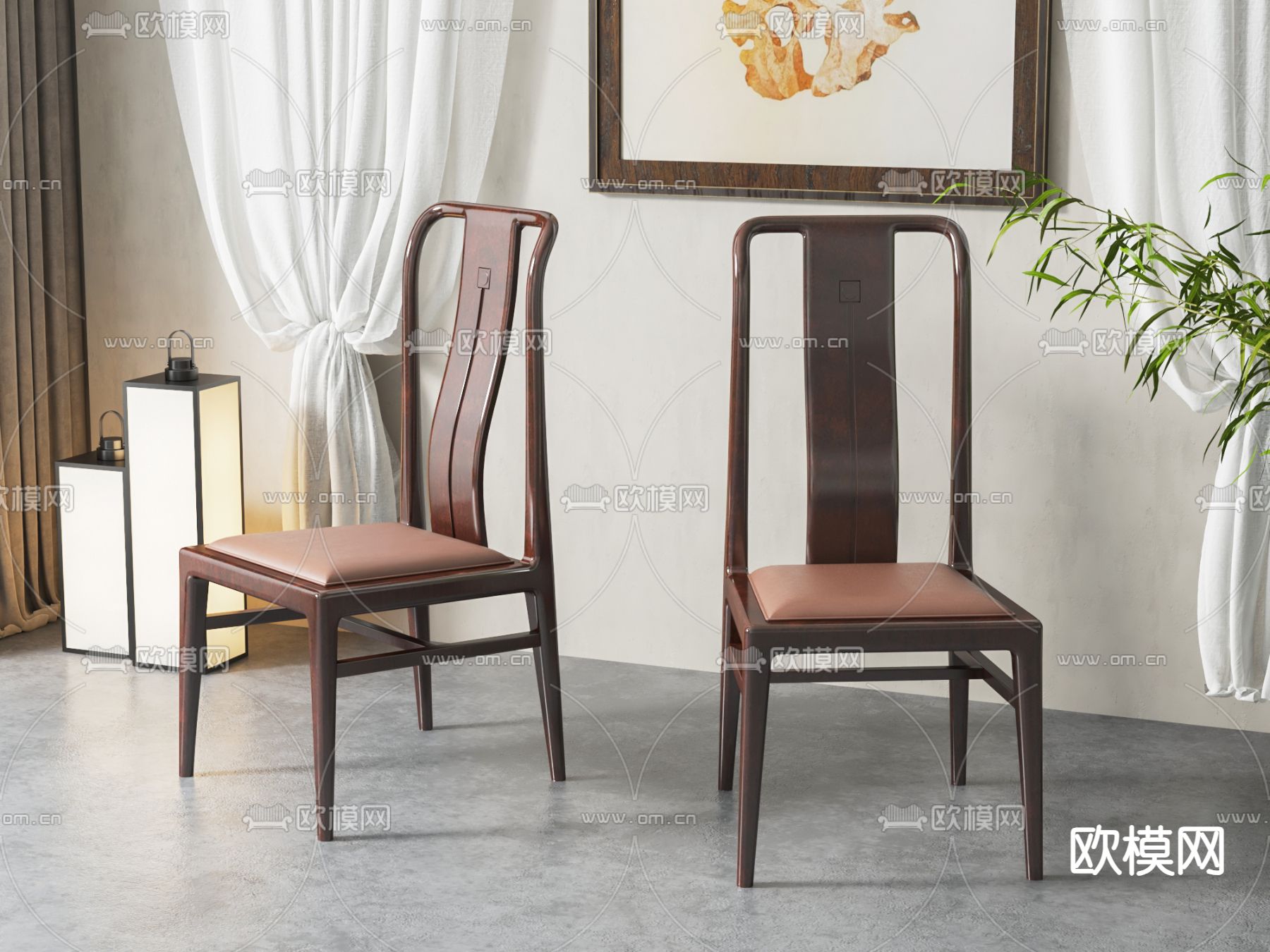 新中式餐椅su模型下载（渲染图1）