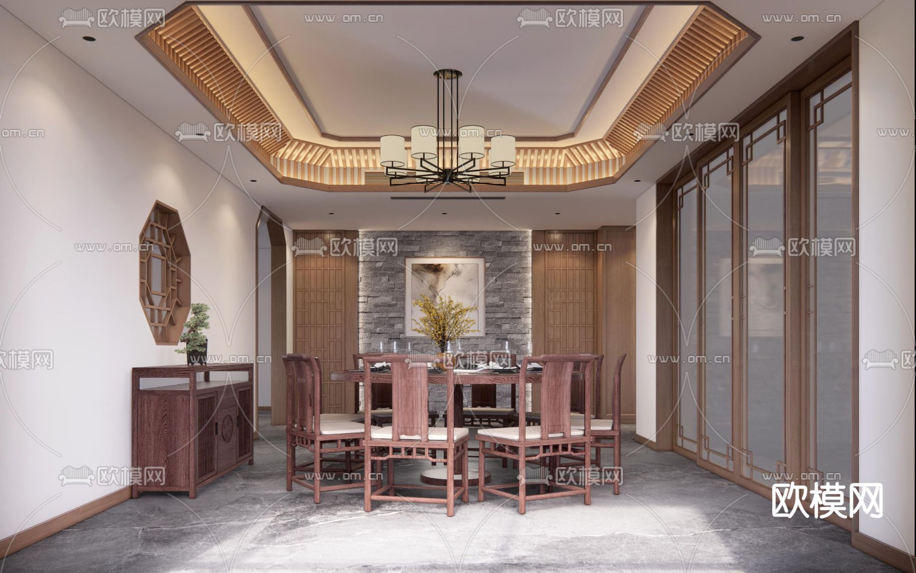 中式餐厅su模型下载（渲染图1）