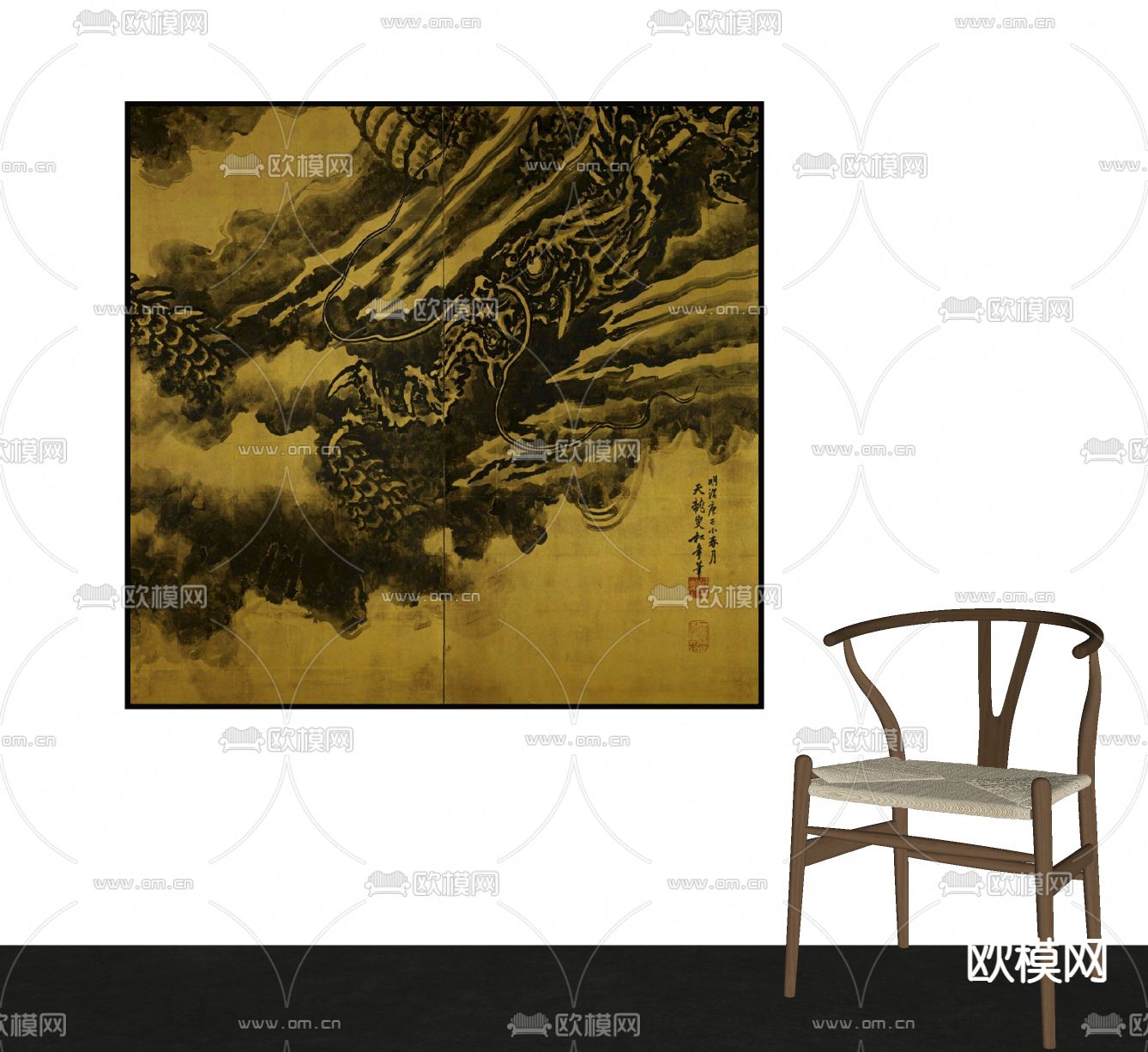 新中式装饰画su模型