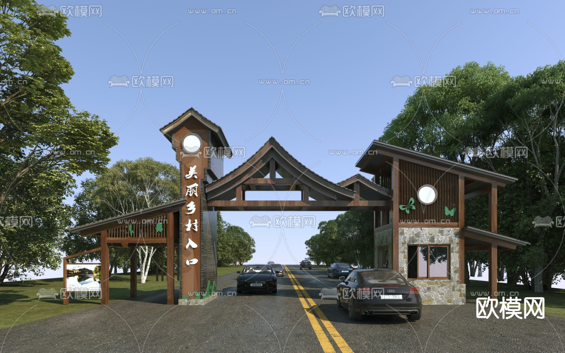 新中式大门 乡村门头3d模型下载