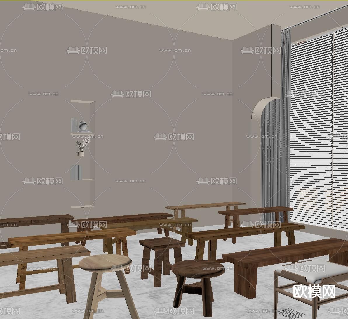 侘寂原木凳子su模型下载（渲染图2）