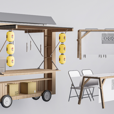  小吃摊位 网红摊位 售货亭su模型 