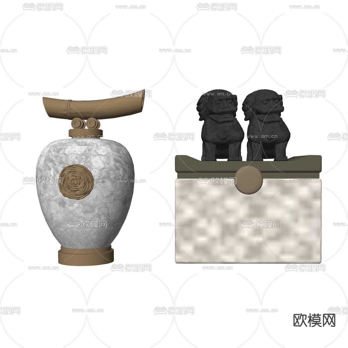 石狮摆件su模型下载（渲染图2）