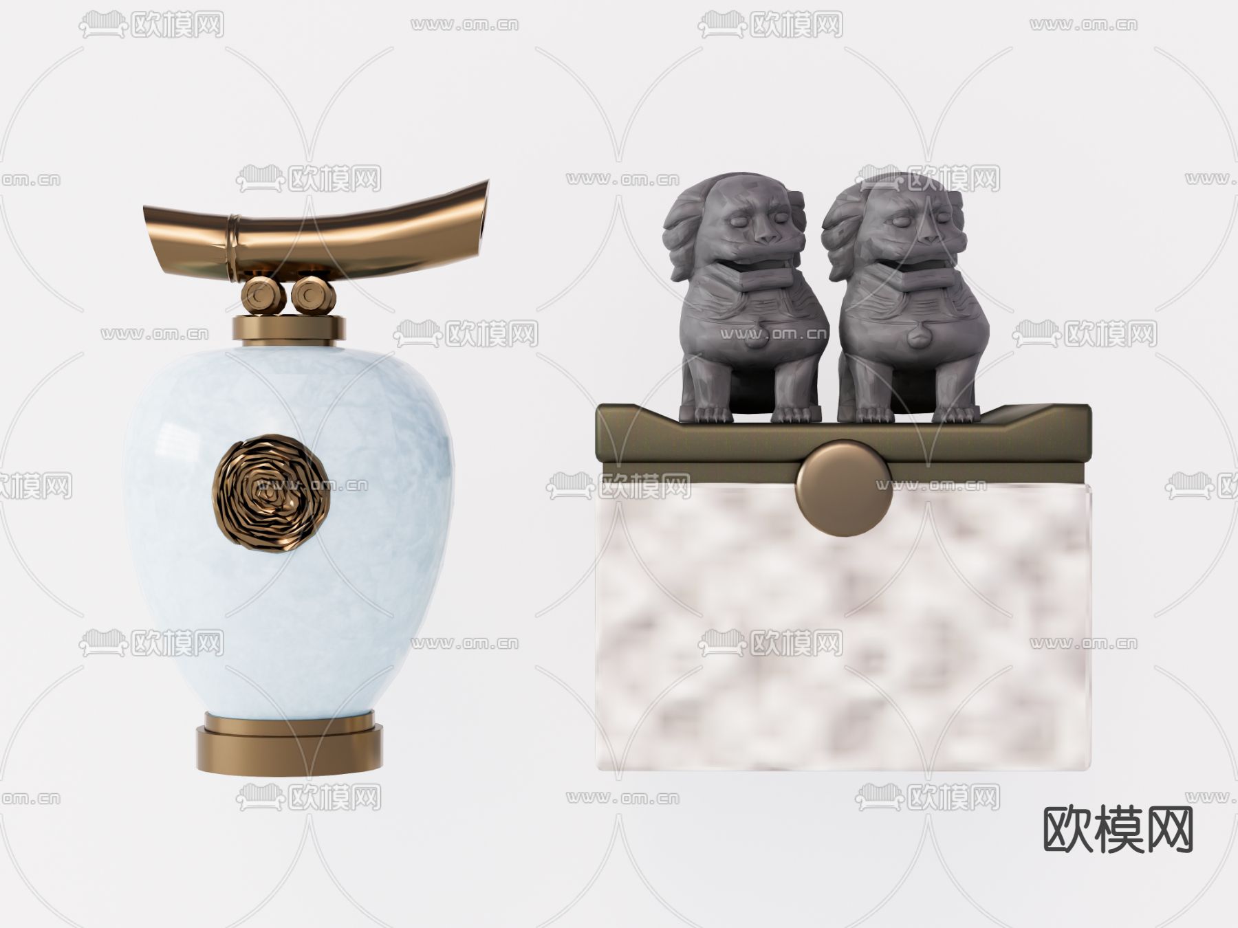 石狮摆件su模型下载（渲染图1）