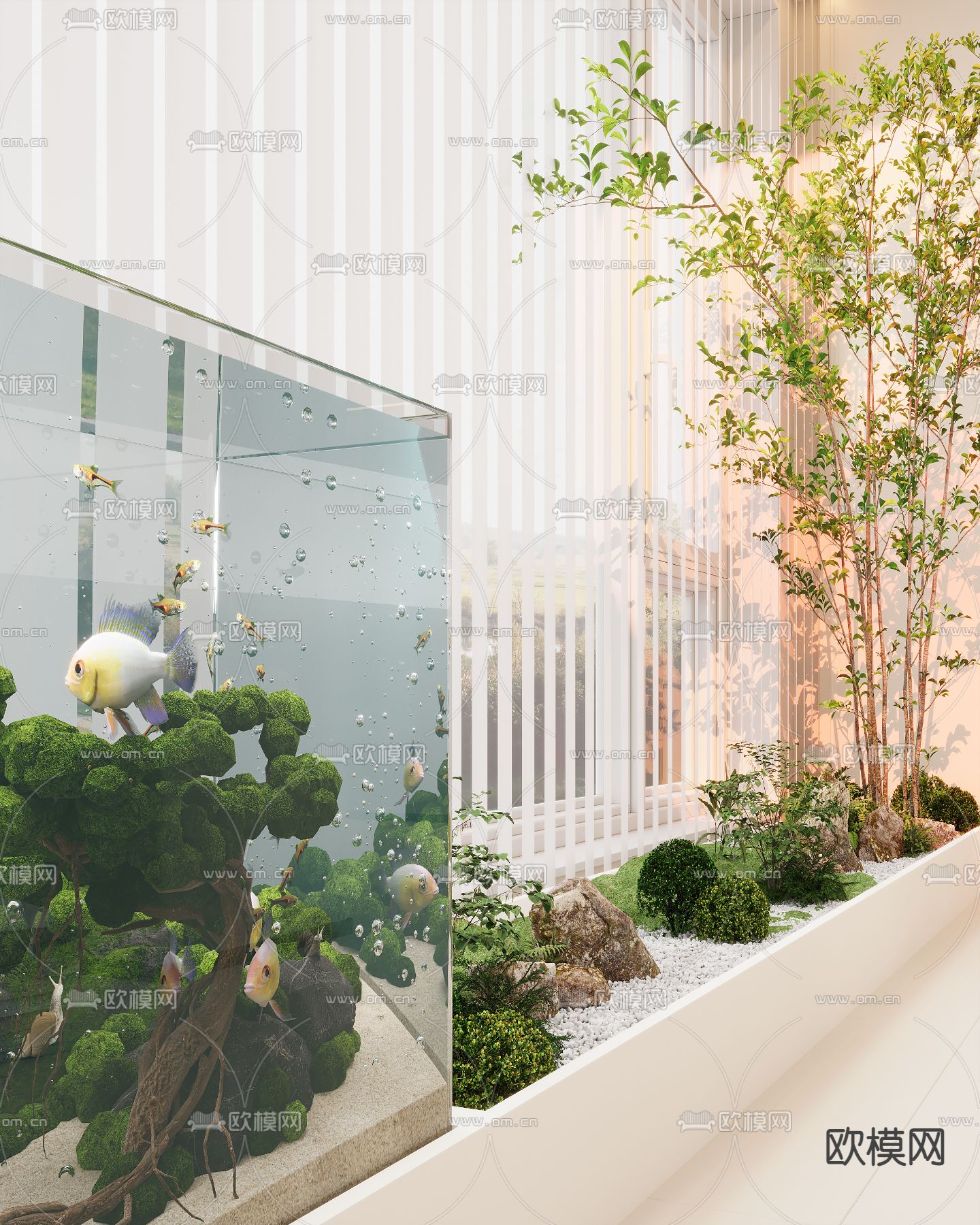 奶油风阳台3d模型下载（渲染图3）