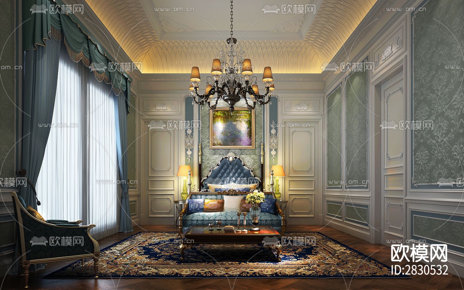 C户型全套cad施工图下载（渲染图3）