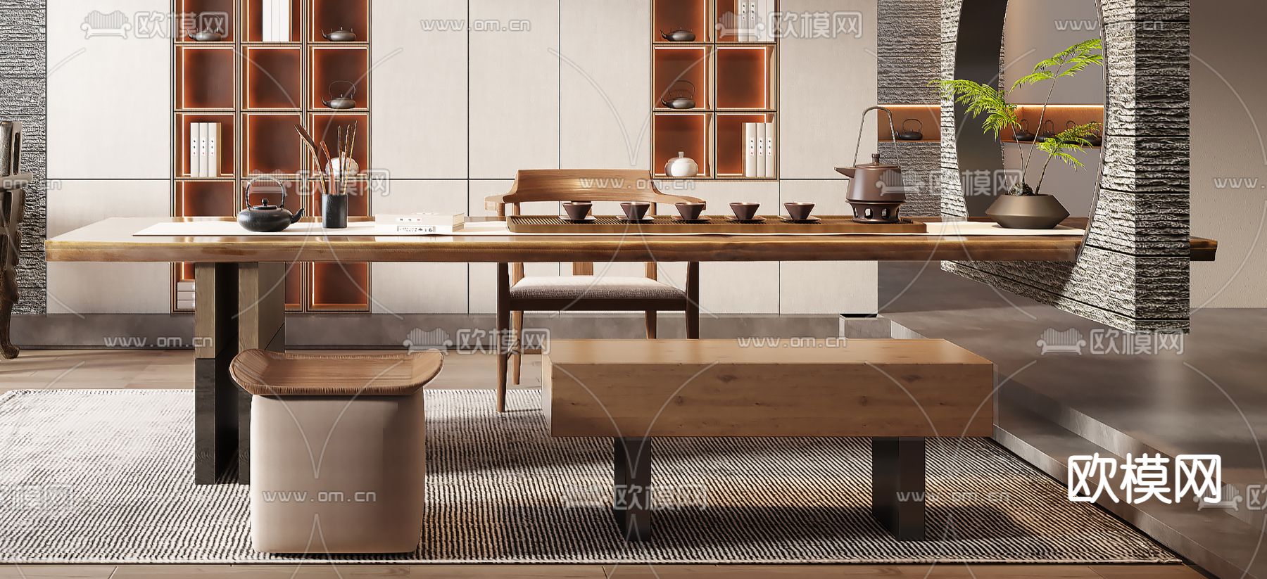 新中式茶室3d模型下载（渲染图2）