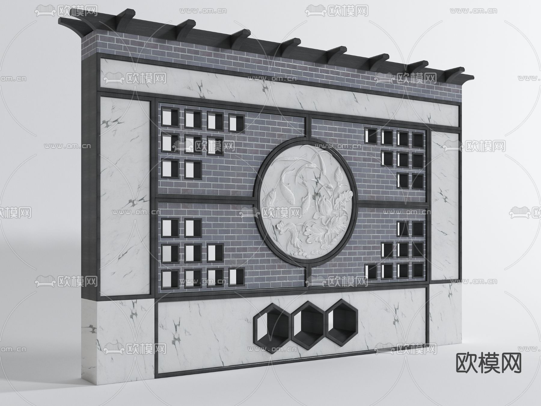 新中式屏风 照墙 风水墙3d模型下载