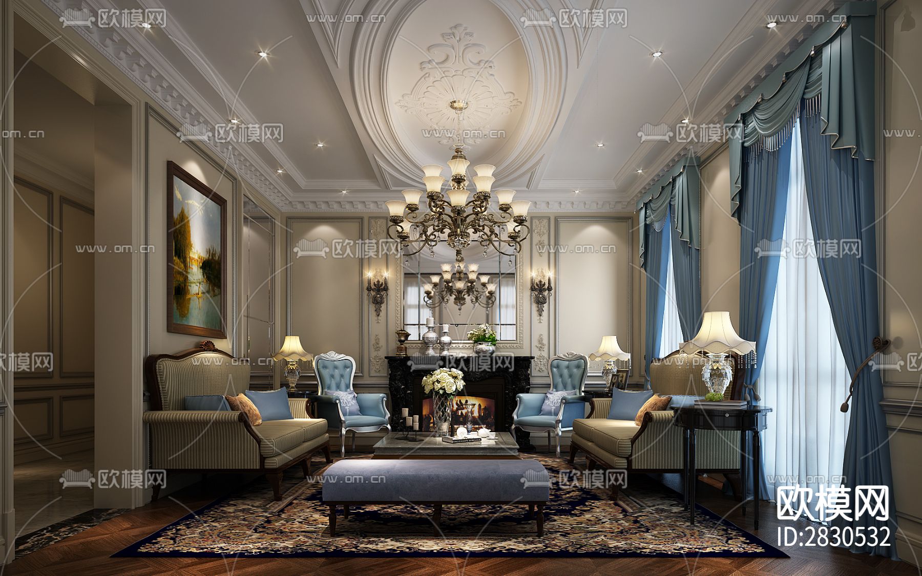 C户型全套cad施工图下载（渲染图1）