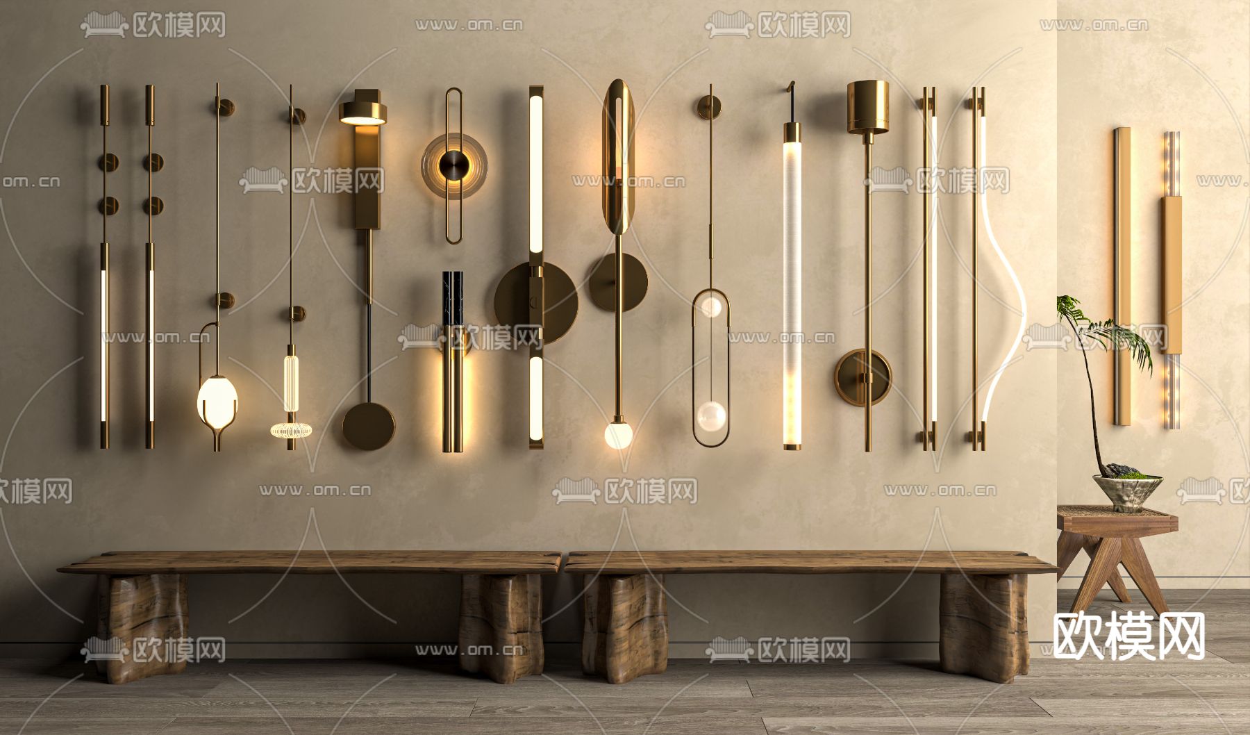 现代壁灯su模型下载（渲染图1）