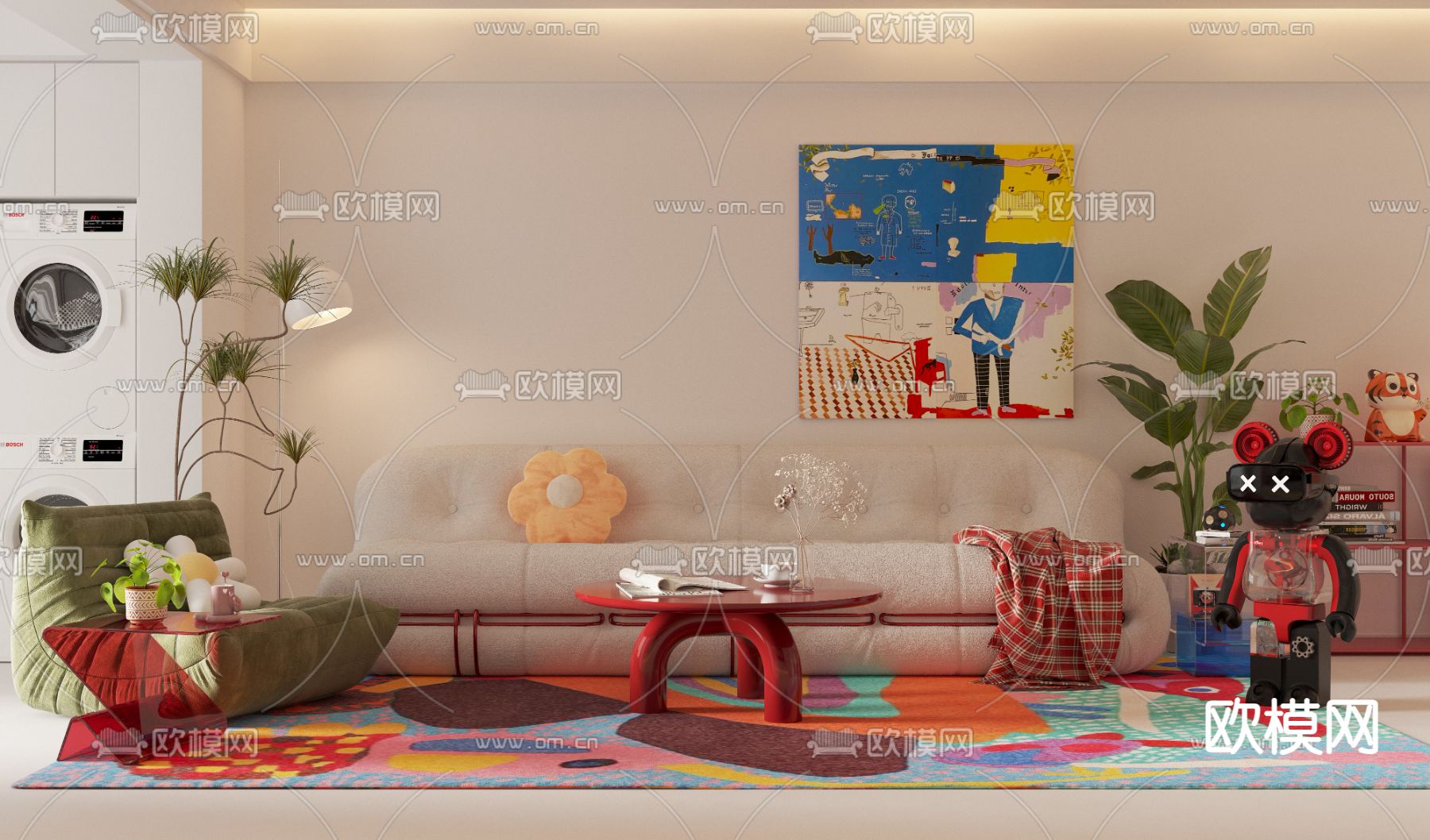 孟菲斯风客厅 餐厅3d模型下载（渲染图1）