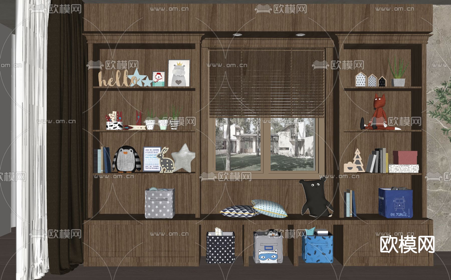 新中式书柜su模型下载（渲染图2）