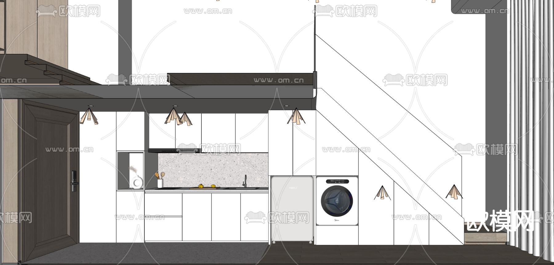 现代loft公寓su模型下载（渲染图2）