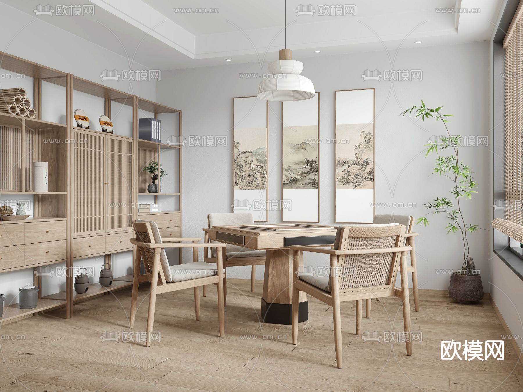 新中式棋牌室su模型下载（渲染图1）