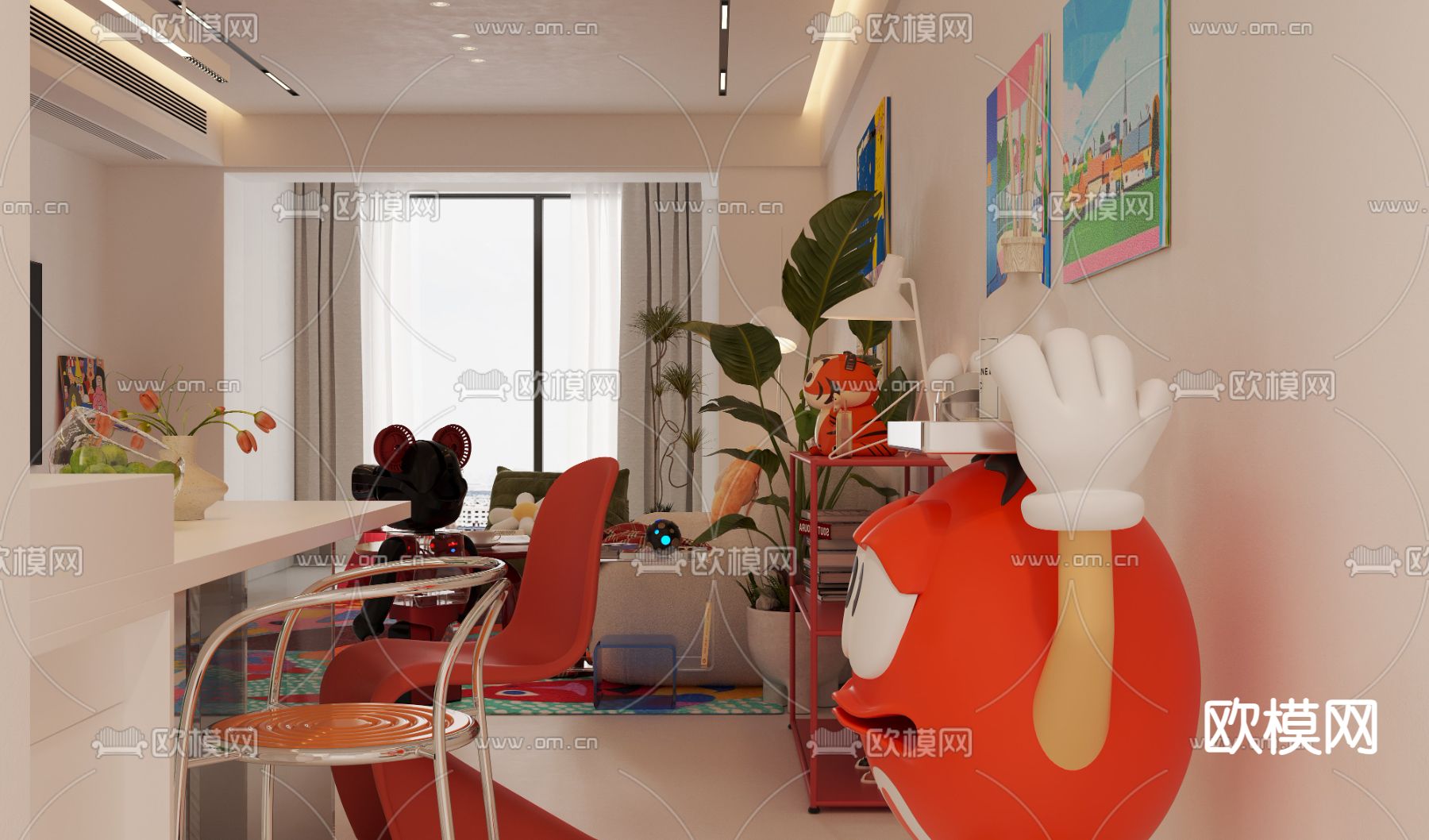 孟菲斯风客厅 餐厅3d模型下载（渲染图2）