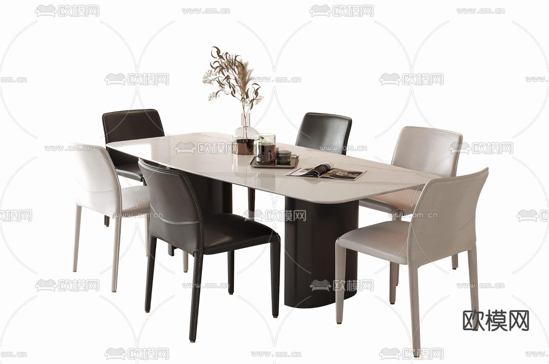现代餐桌椅su模型下载（渲染图1）
