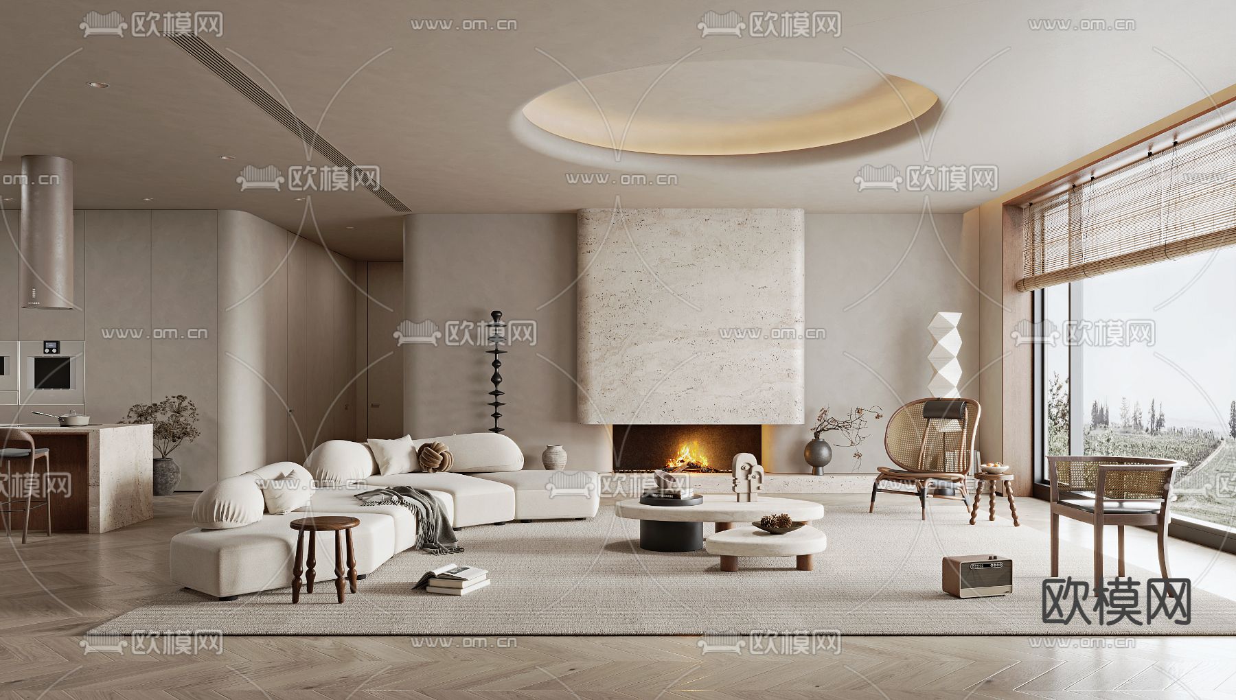 侘寂风客厅3d模型下载（渲染图1）