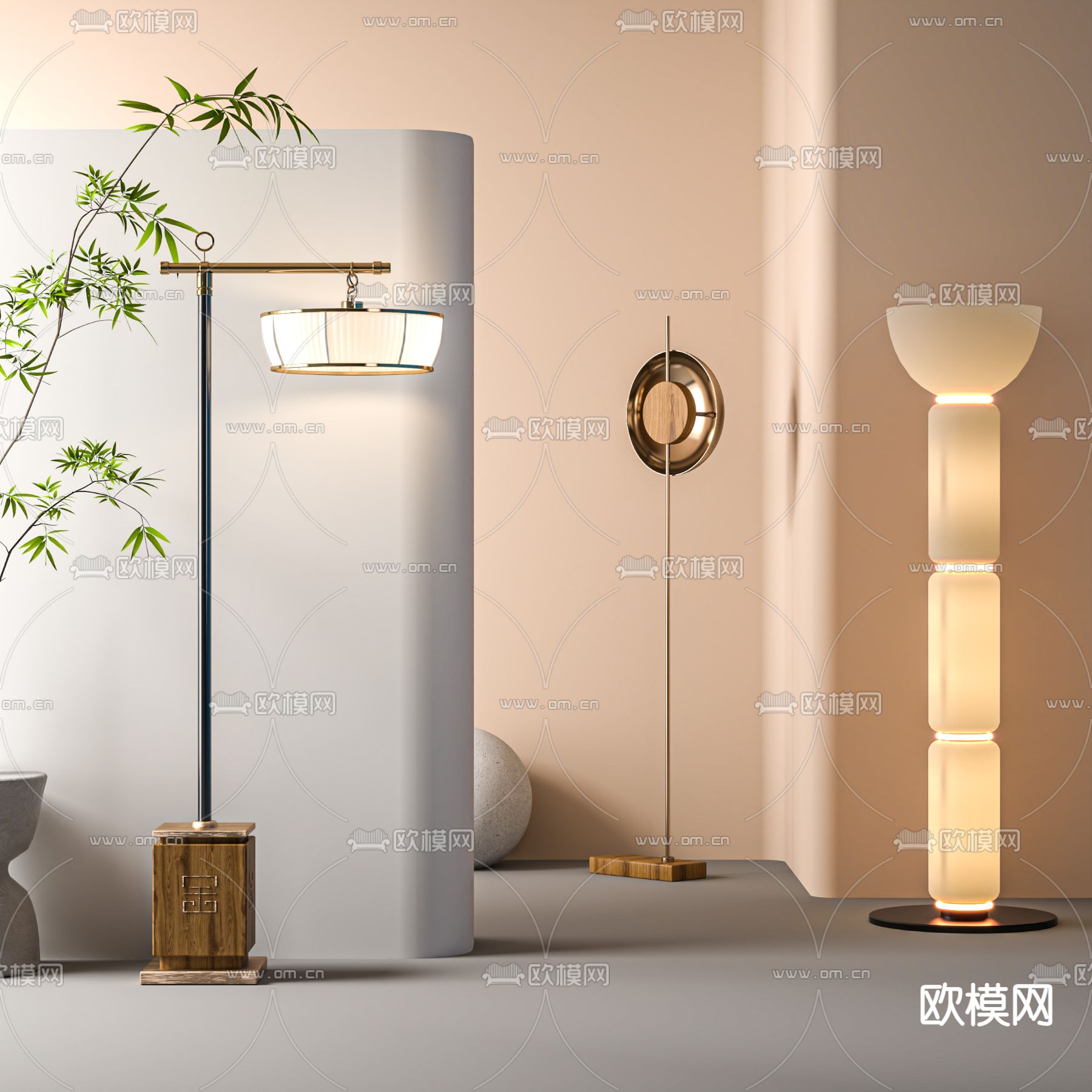 侘寂风落地灯su模型下载（渲染图1）