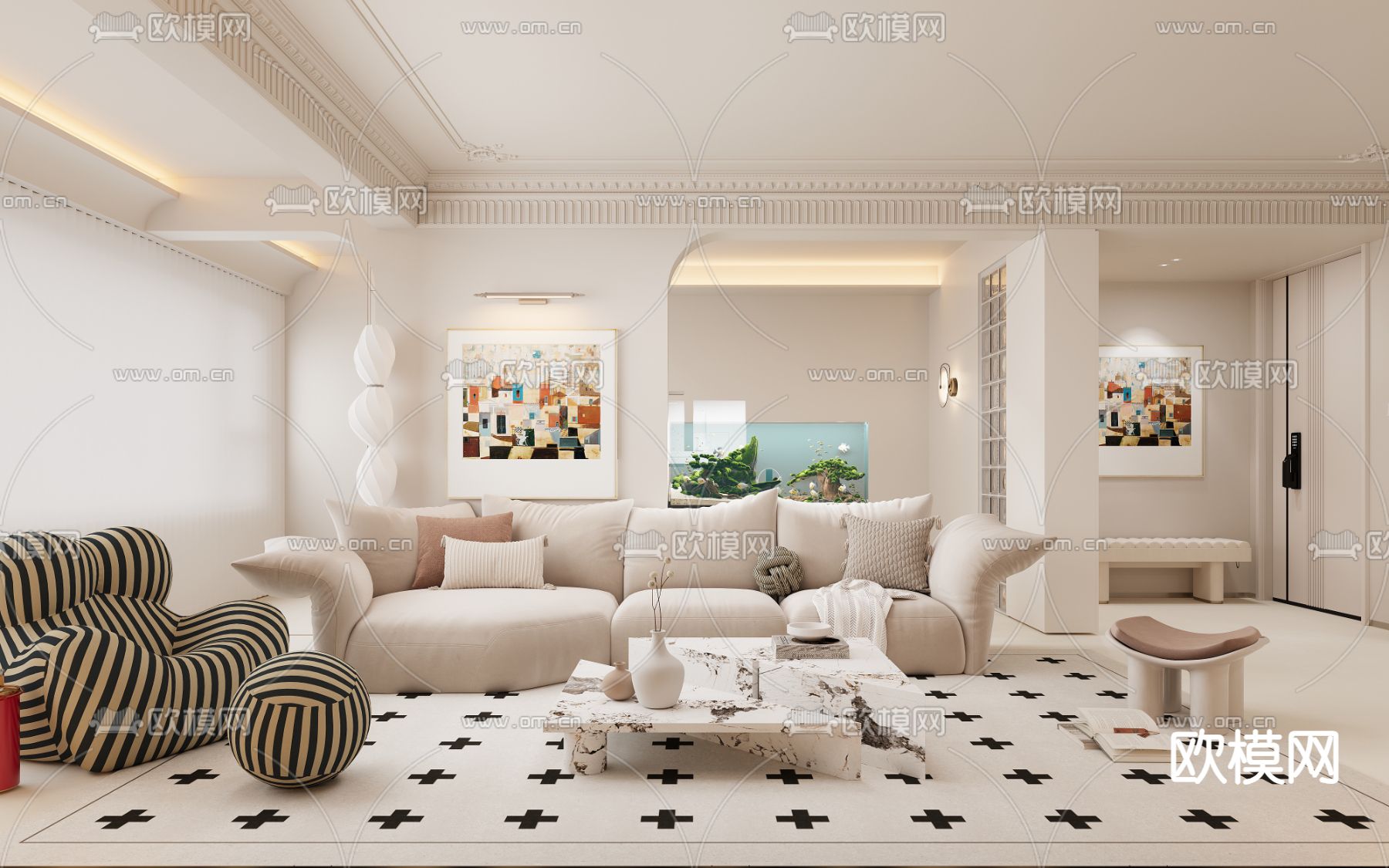 法式客厅3d模型下载