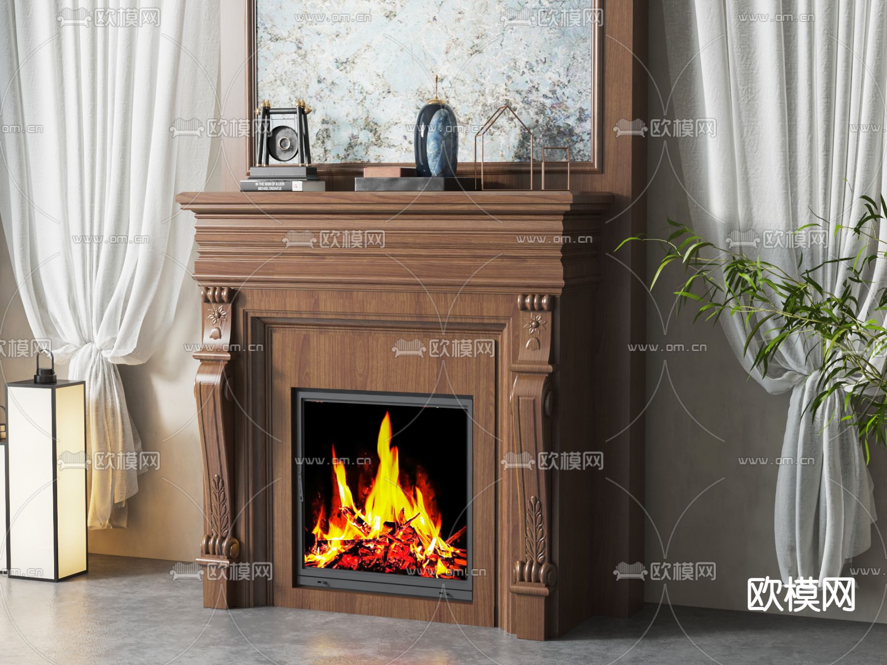 美式壁炉3d模型下载