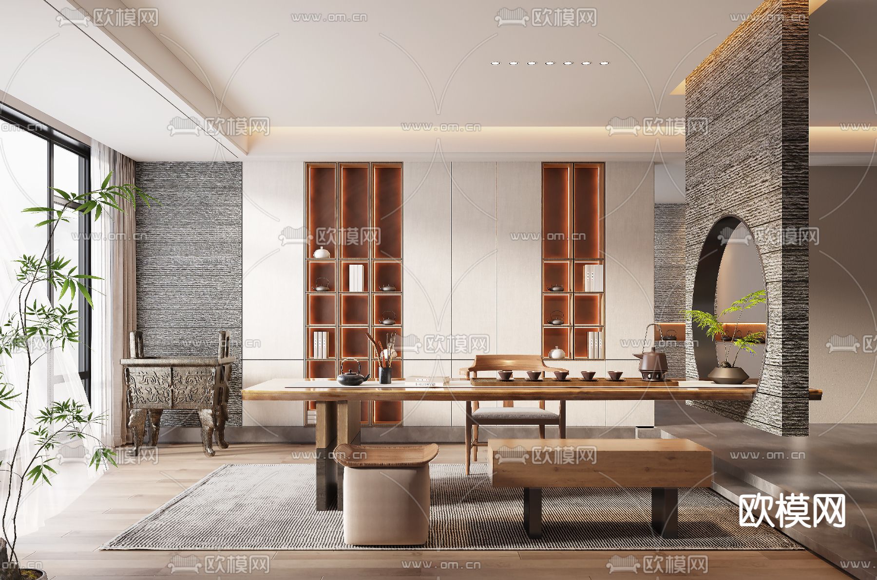 新中式茶室3d模型下载（渲染图1）